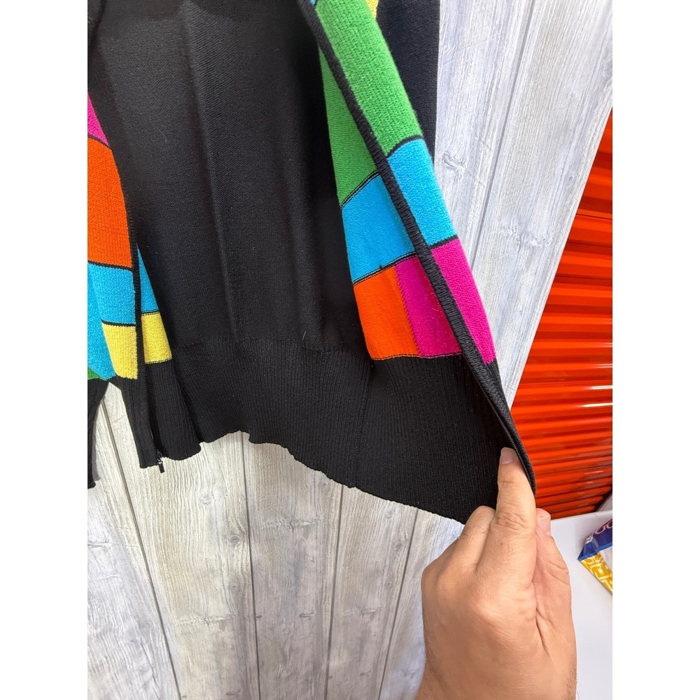 Toula Vintage Colorblock Geometric Zip Up Cardigan Sweater Womens 10 Black Multi - Picture 12 of 13